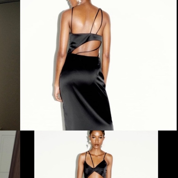 Zara Satin Effect Cutout Midi Dress black Blogger fave strappy - Picture 9 of 9